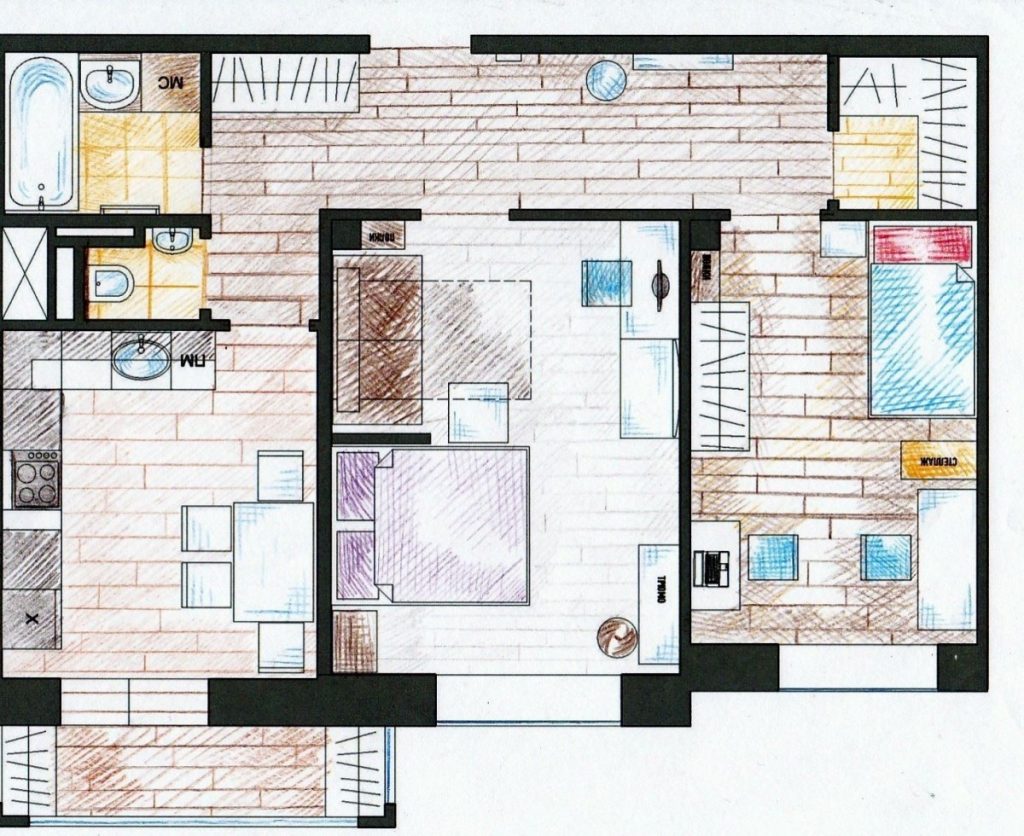 готовый дизайн проект 2 х комнатной квартиры